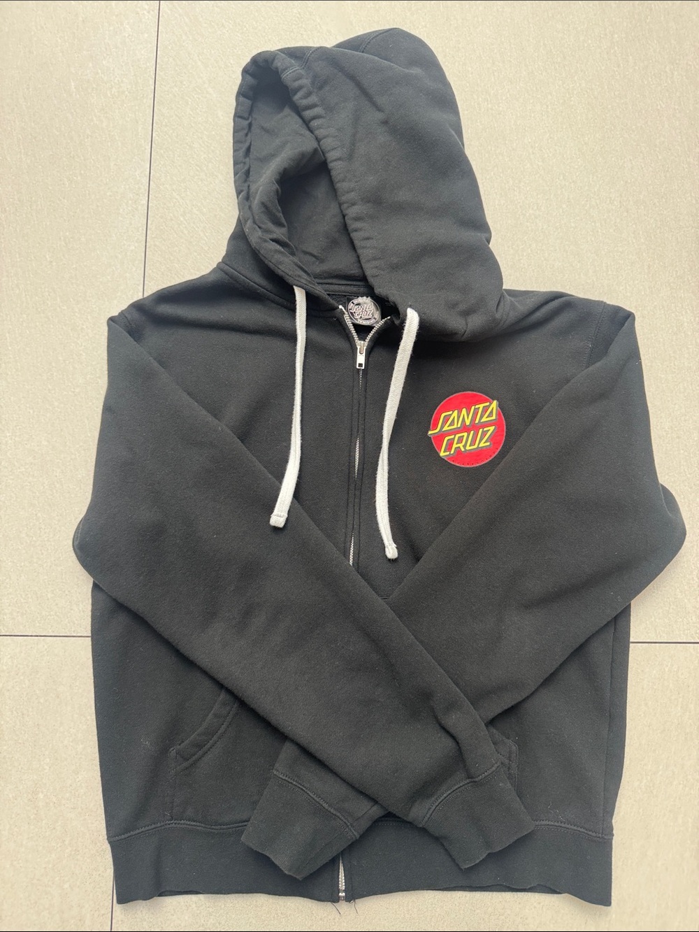 Santa Cruz Skateboards Black Zip-Up Hoodie with Red and Yellow Logo